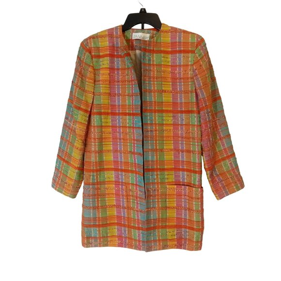 Tanner Cardigan Blazer Jacket Women's Size 6 Orange Purple Green Shoulder Pads - Picture 1 of 7